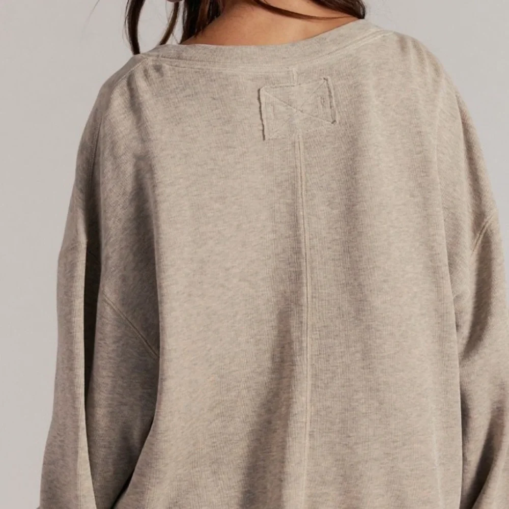 FREE PEOPLE COMFORT ZONE V NECK BOXY TOP MEDIUM TAN GREY - Picture 4 of 4